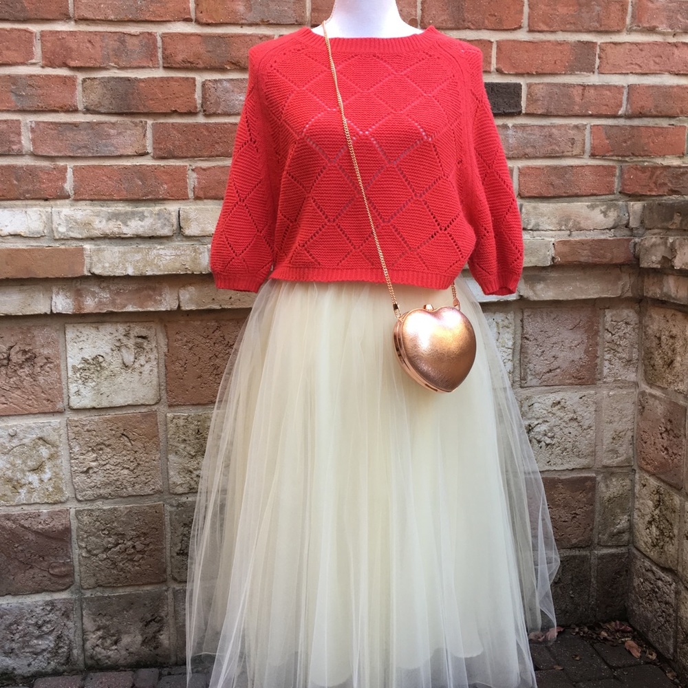 Orange Sweater Crop Top w/ Diamond Pattern